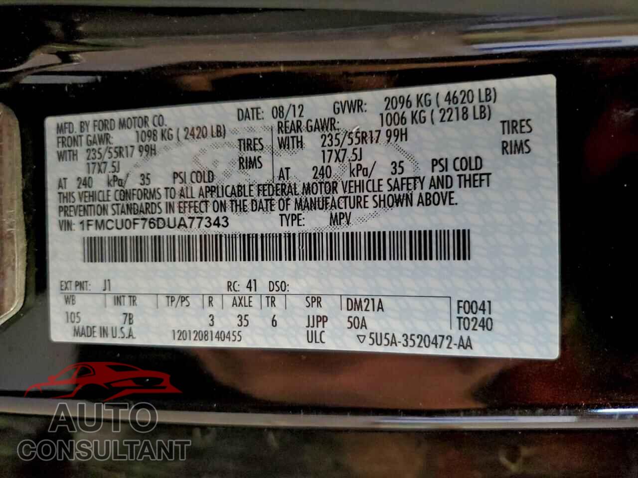FORD ESCAPE 2013 - 1FMCU0F76DUA77343