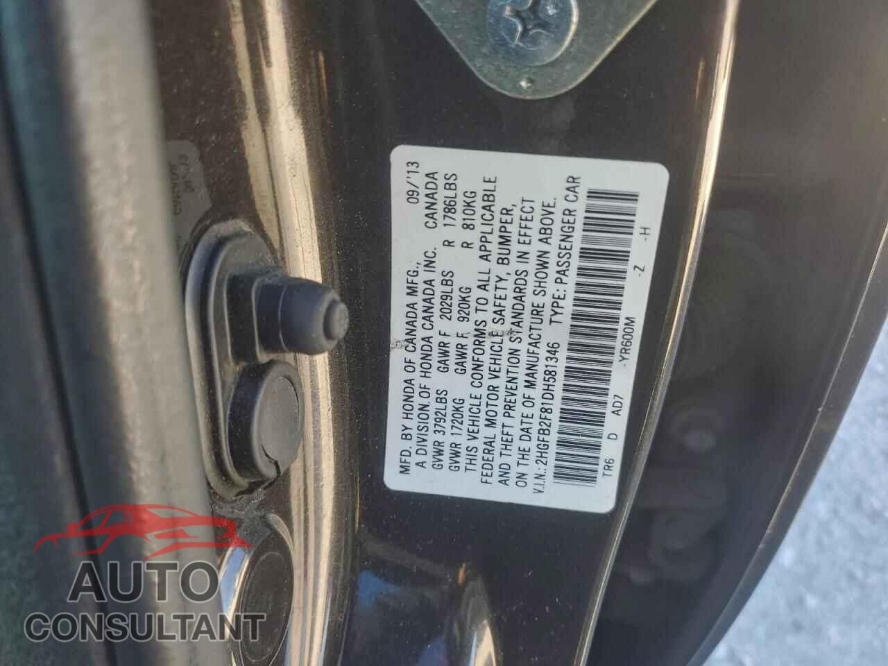 HONDA CIVIC 2013 - 2HGFB2F81DH581346