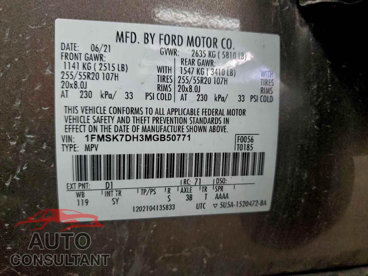 FORD EXPLORER 2021 - 1FMSK7DH3MGB50771