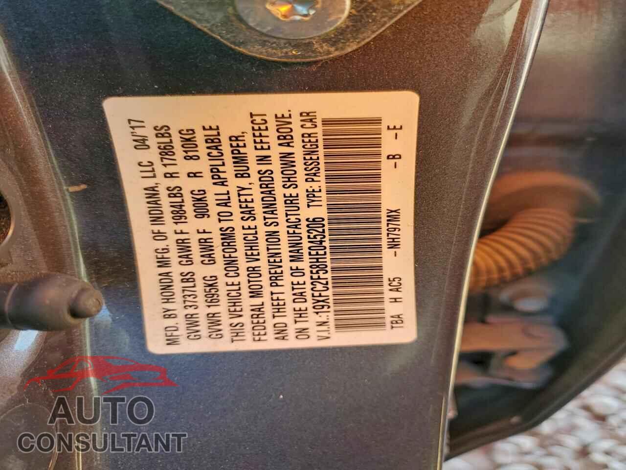 HONDA CIVIC 2017 - 19XFC2F58HE045206