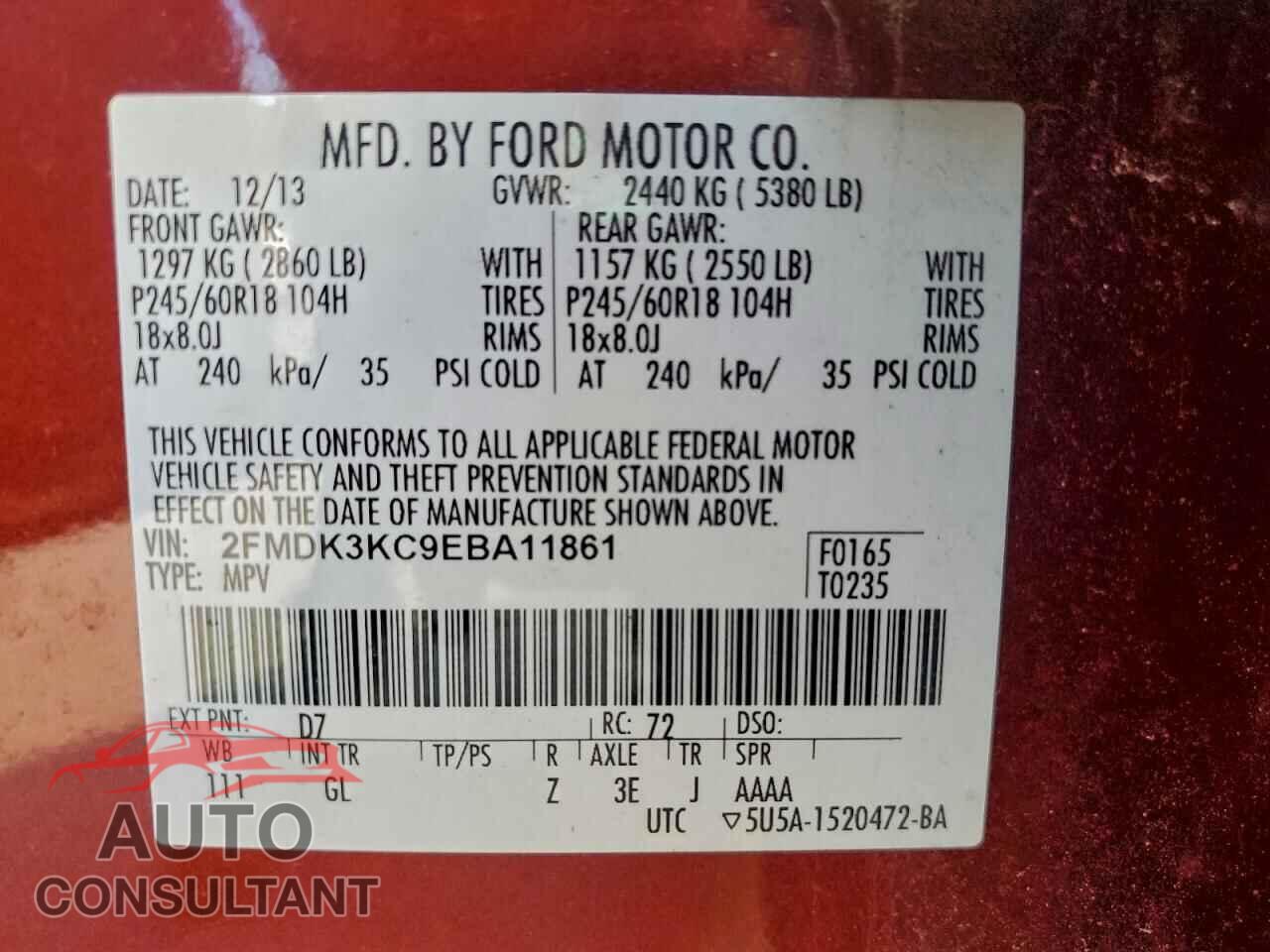 FORD EDGE 2014 - 2FMDK3KC9EBA11861