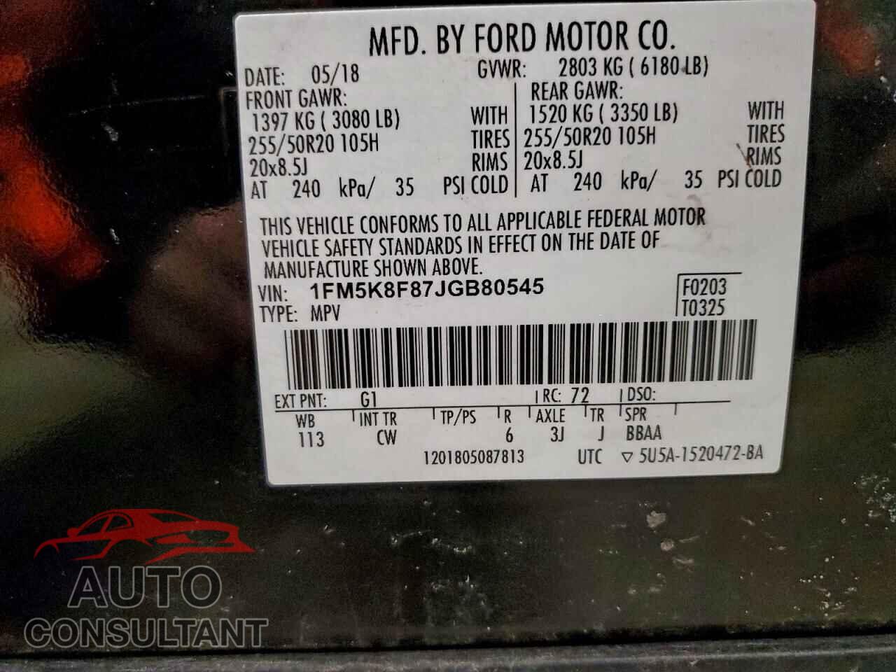 FORD EXPLORER 2018 - 1FM5K8F87JGB80545