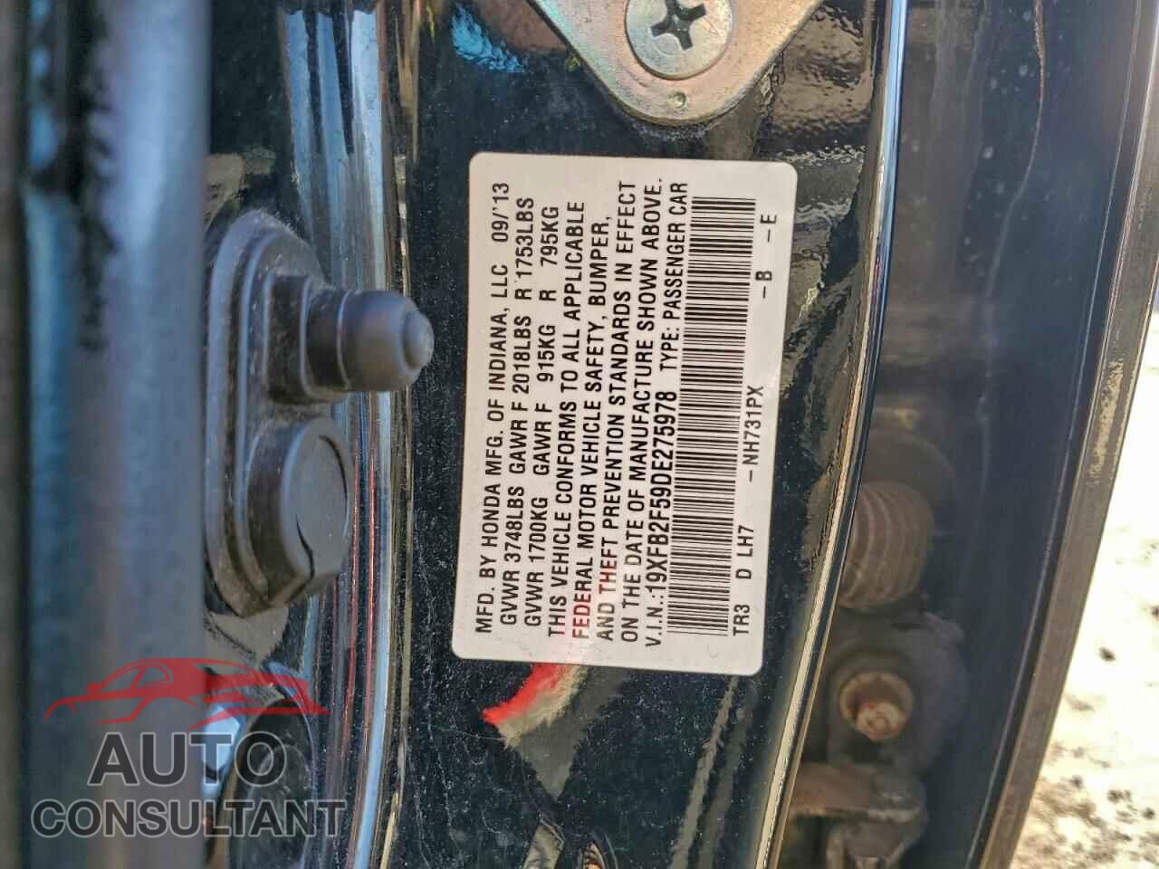 HONDA CIVIC 2013 - 19XFB2F59DE275978
