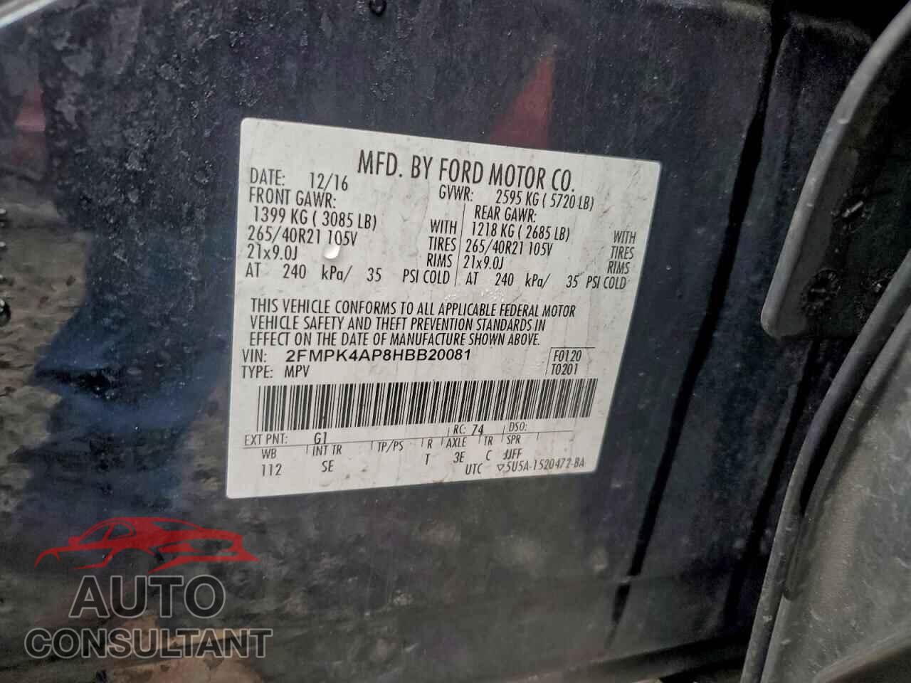 FORD EDGE 2017 - 2FMPK4AP8HBB20081