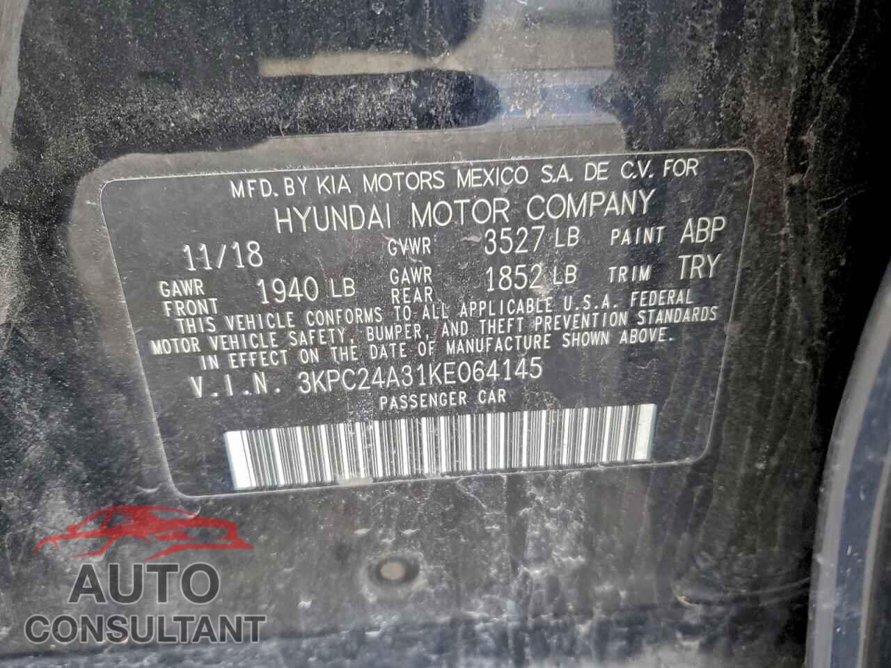 HYUNDAI ACCENT 2019 - 3KPC24A31KE064145