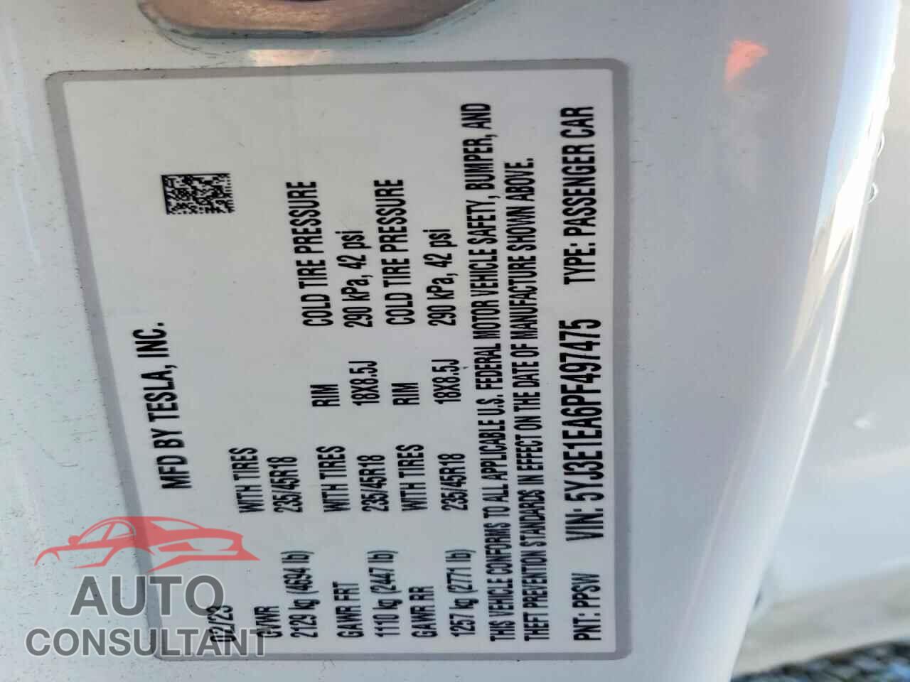 TESLA MODEL 3 2023 - 5YJ3E1EA6PF497475