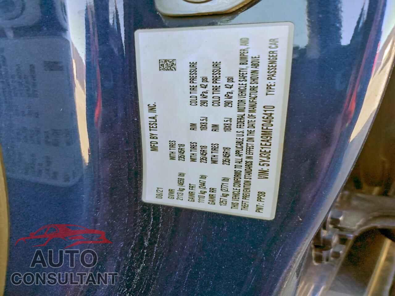 TESLA MODEL 3 2021 - 5YJ3E1EA9MF046410