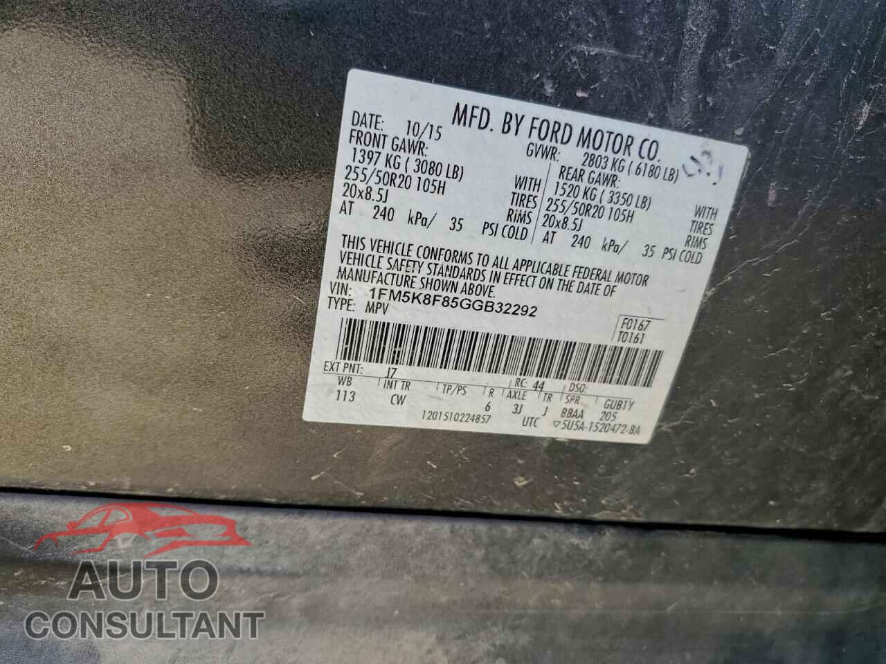 FORD EXPLORER 2016 - 1FM5K8F85GGB32292