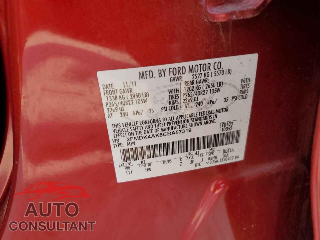 FORD EDGE 2012 - 2FMDK4AK6CBA57319