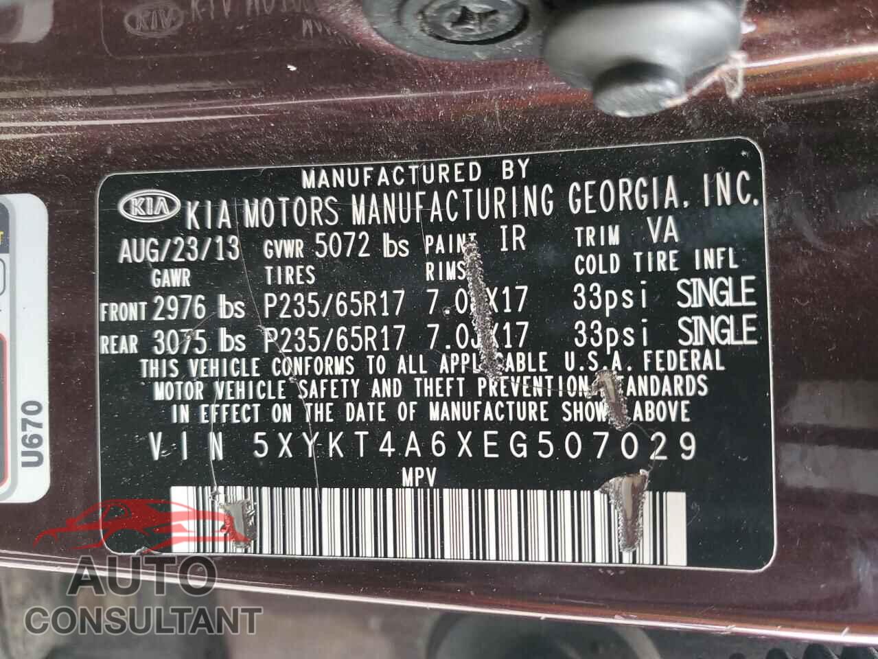 KIA SORENTO 2014 - 5XYKT4A6XEG507029