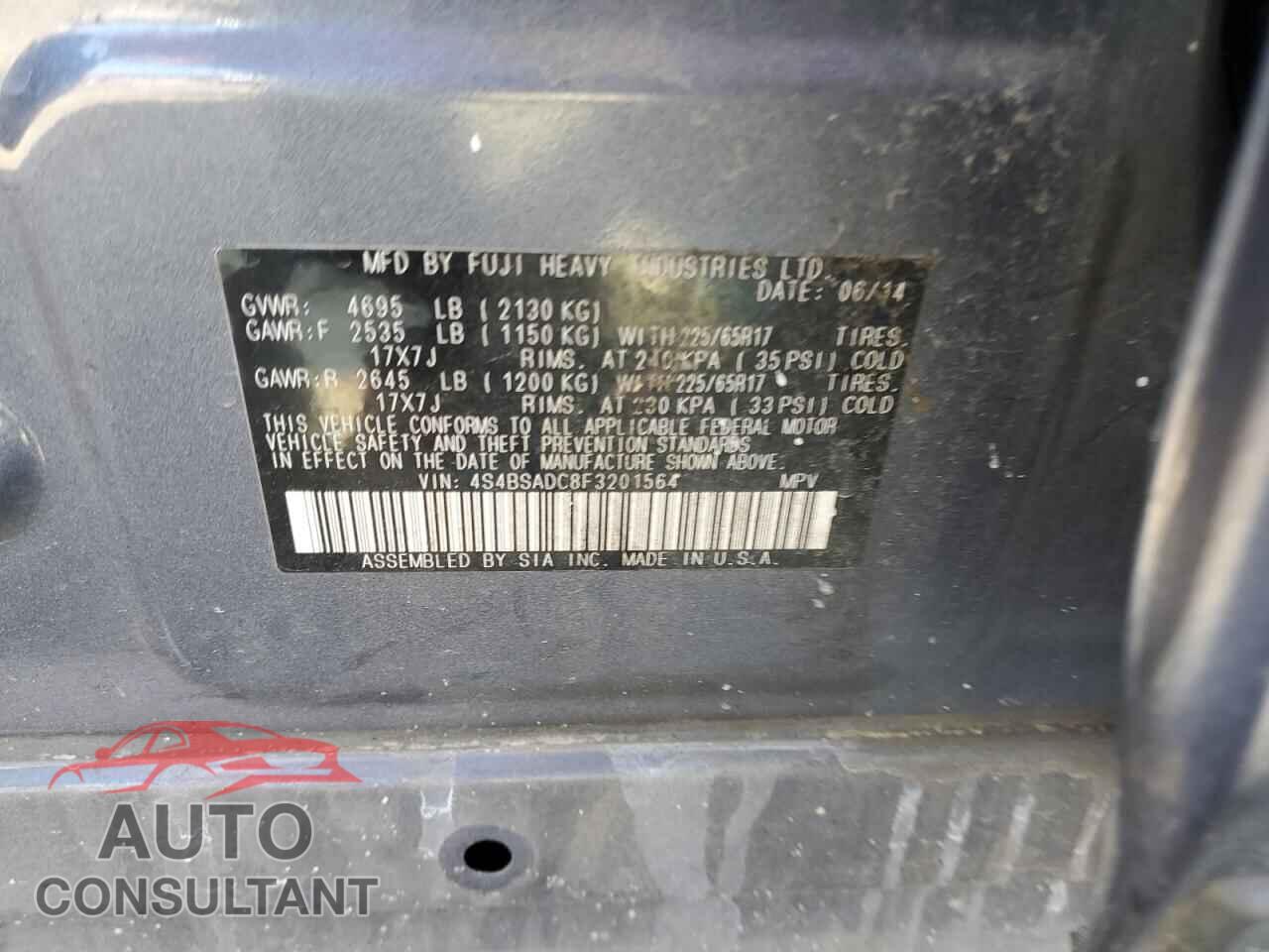 SUBARU OUTBACK 2015 - 4S4BSADC8F3201564