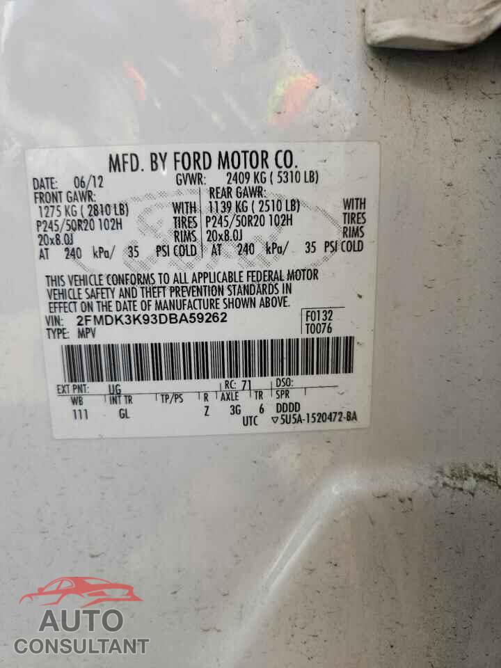 FORD EDGE 2013 - 2FMDK3K93DBA59262