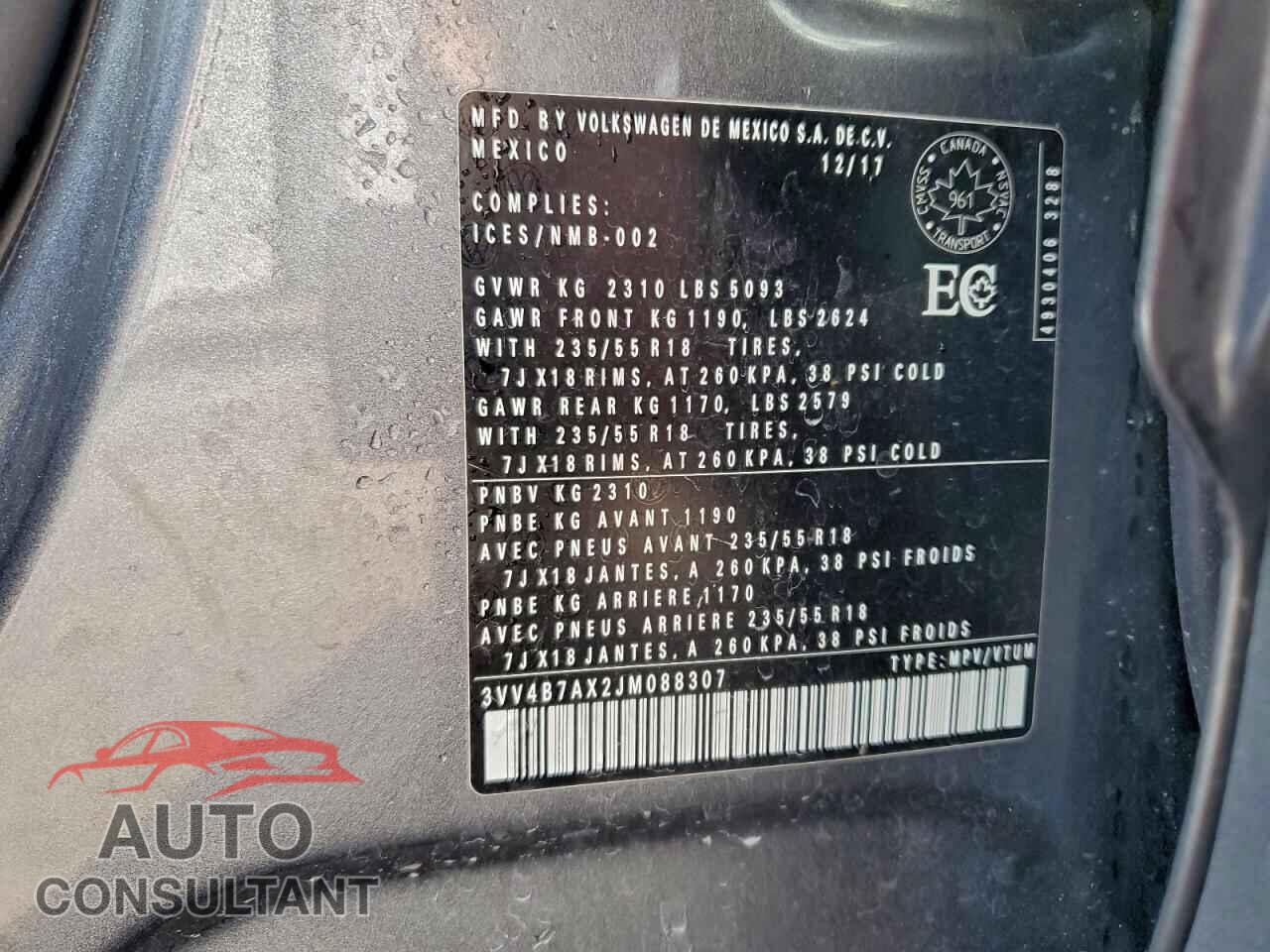 VOLKSWAGEN TIGUAN 2018 - 3VV4B7AX2JM088307