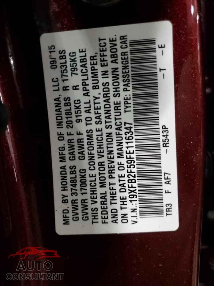 HONDA CIVIC 2015 - 19XFB2F59FE116347