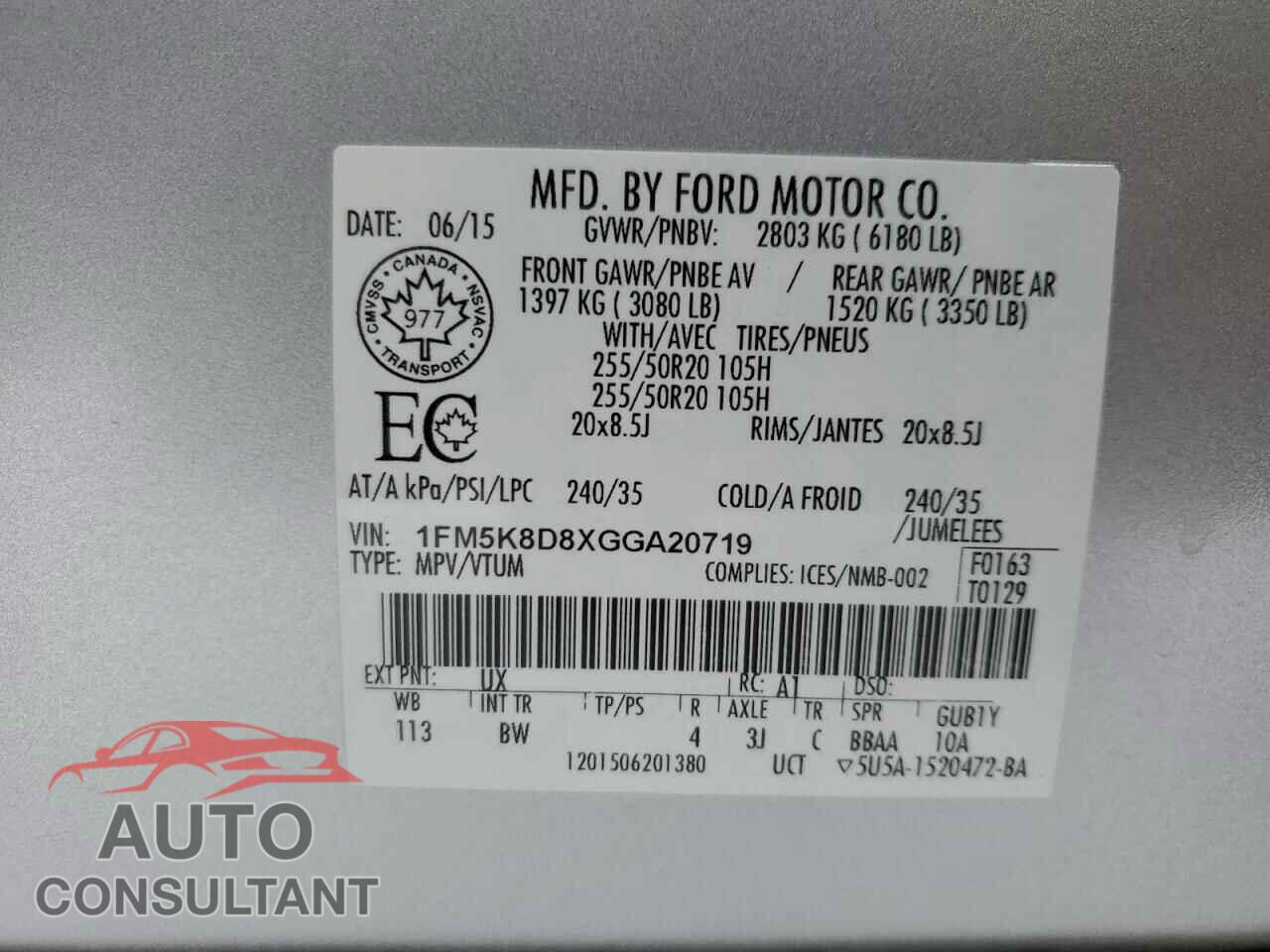FORD EXPLORER 2016 - 1FM5K8D8XGGA20719