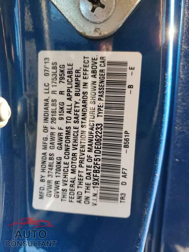 HONDA CIVIC 2013 - 19XFB2F51DE062233