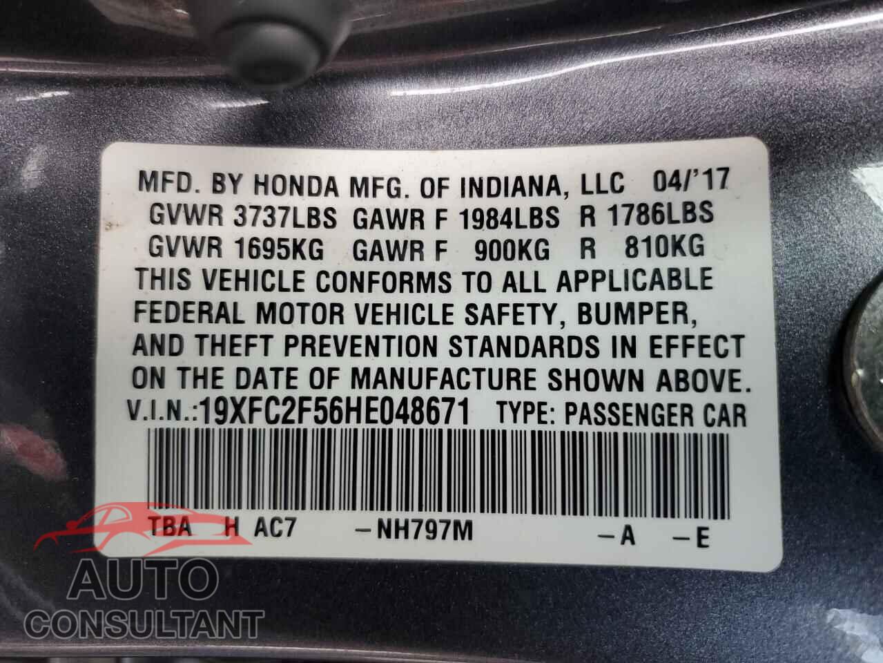 HONDA CIVIC 2017 - 19XFC2F56HE048671