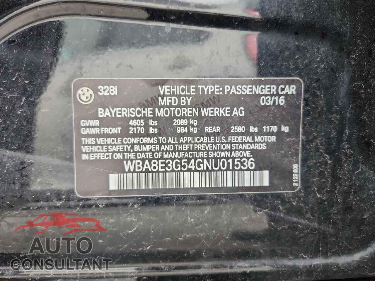 BMW 3 SERIES 2016 - WBA8E3G54GNU01536