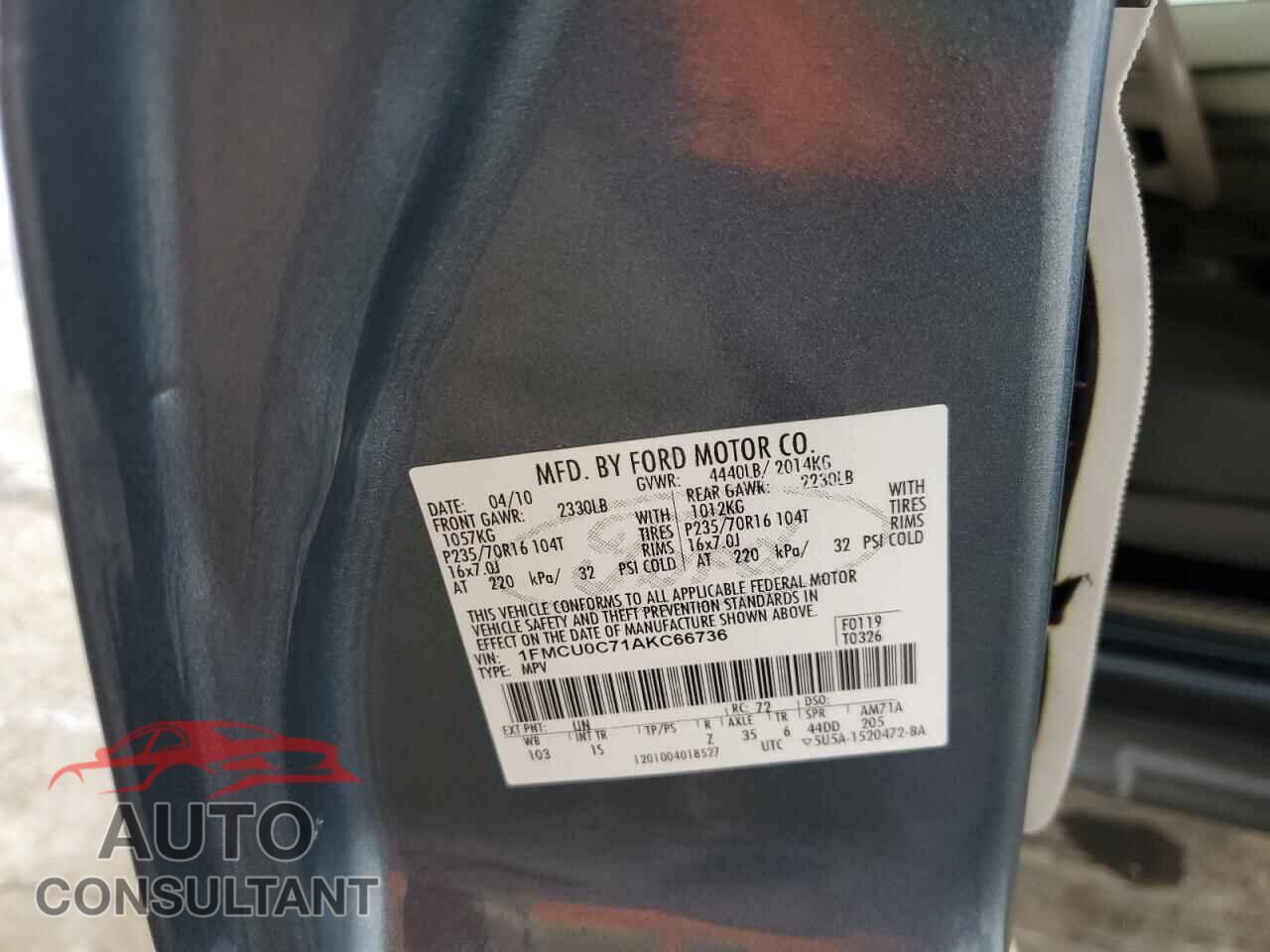 FORD ESCAPE 2010 - 1FMCU0C71AKC66736