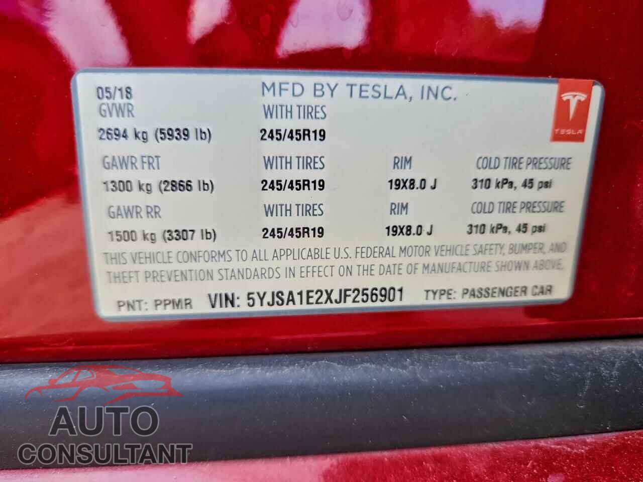 TESLA MODEL S 2018 - 5YJSA1E2XJF256901