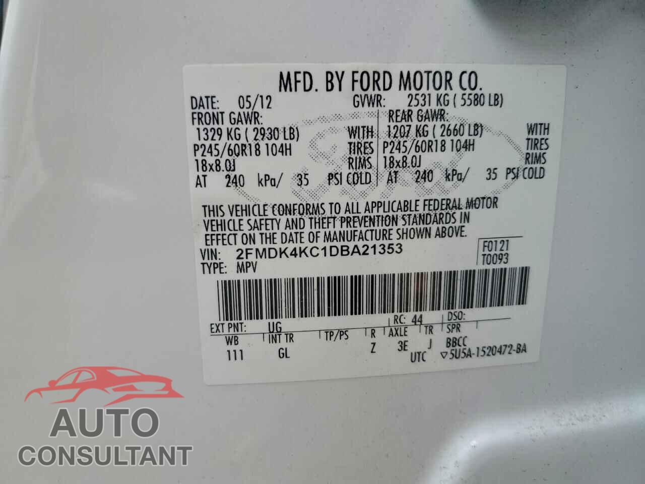 FORD EDGE 2013 - 2FMDK4KC1DBA21353
