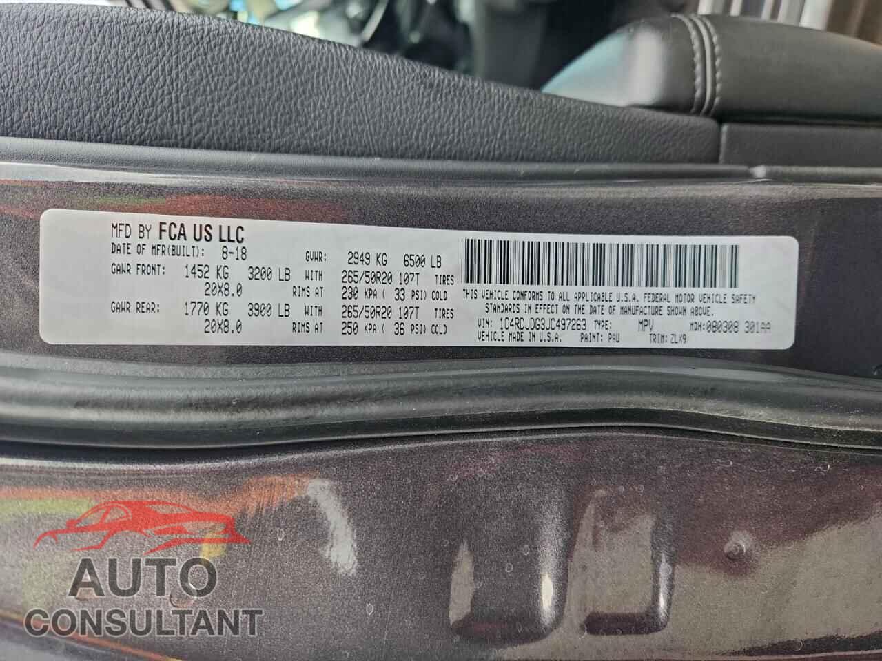 DODGE DURANGO 2018 - 1C4RDJDG3JC497263