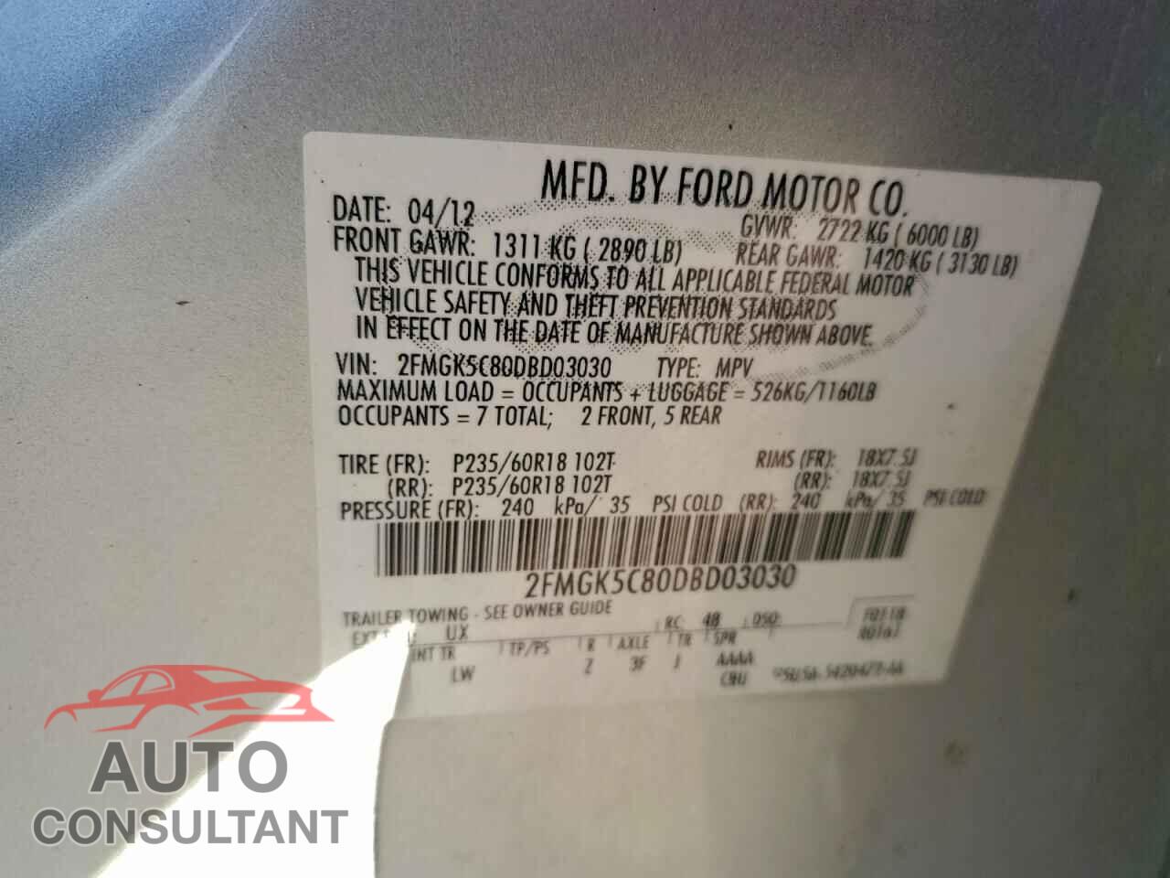 FORD FLEX 2013 - 2FMGK5C80DBD03030