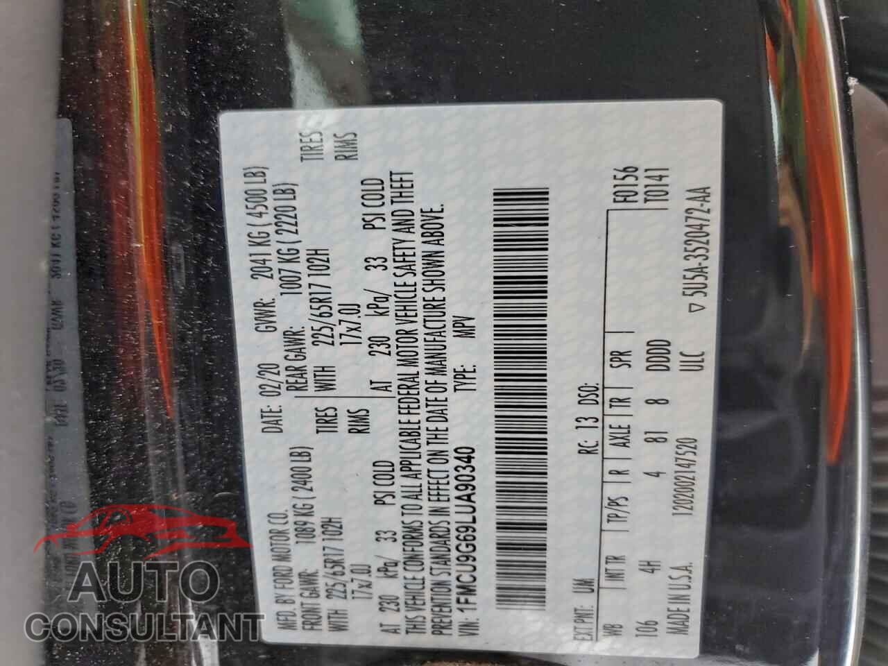 FORD ESCAPE 2020 - 1FMCU9G69LUA90340