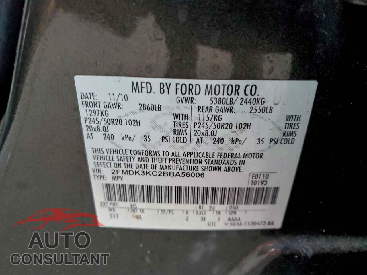 FORD EDGE 2011 - 2FMDK3KC2BBA56006
