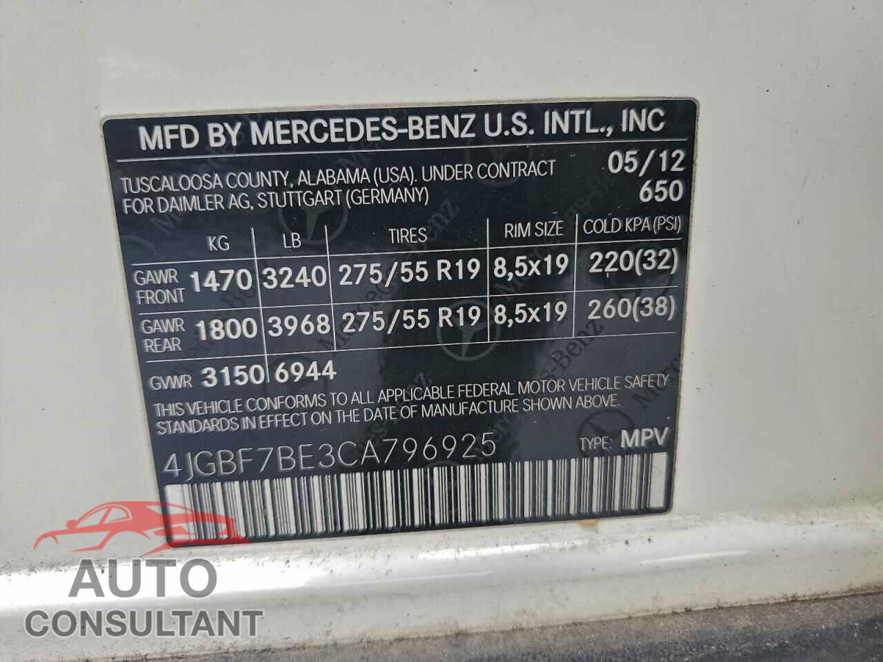 MERCEDES-BENZ GL-CLASS 2012 - 4JGBF7BE3CA796925