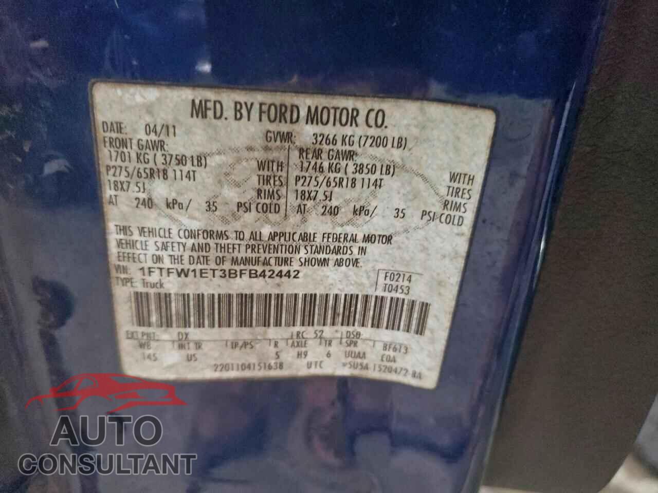 FORD F-150 2011 - 1FTFW1ET3BFB42442