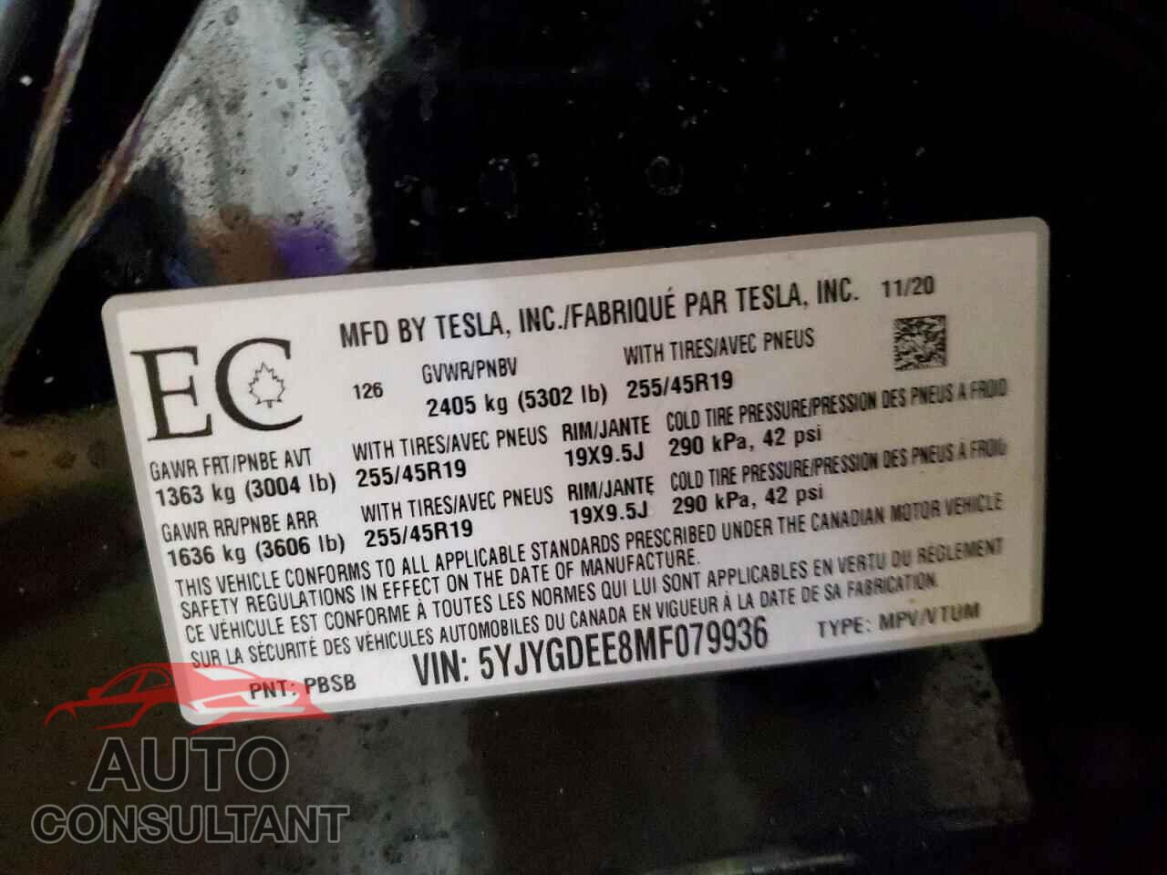 TESLA MODEL Y 2021 - 5YJYGDEE8MF079936