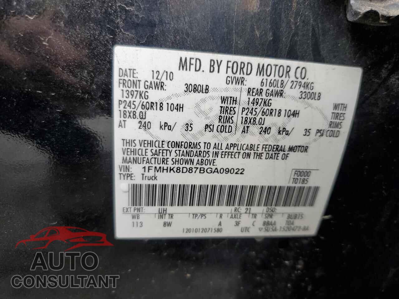 FORD EXPLORER 2011 - 1FMHK8D87BGA09022