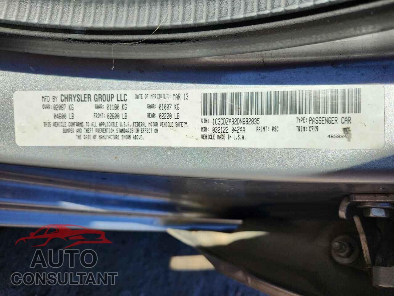 DODGE AVENGER 2013 - 1C3CDZAB2DN682835