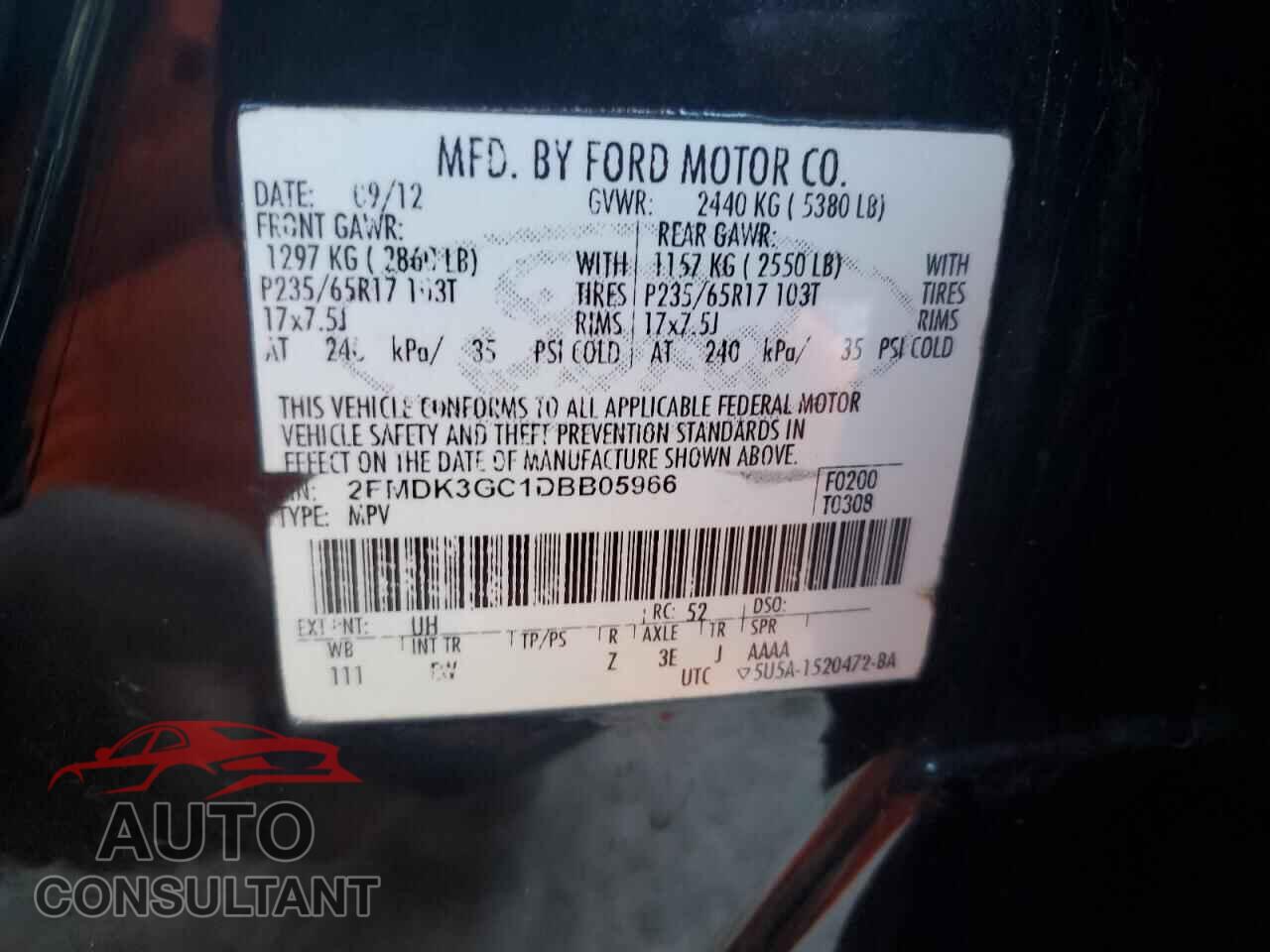 FORD EDGE 2013 - 2FMDK3GC1DBB05966