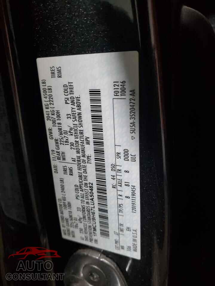 FORD ESCAPE 2020 - 1FMCU9H67LUA50482