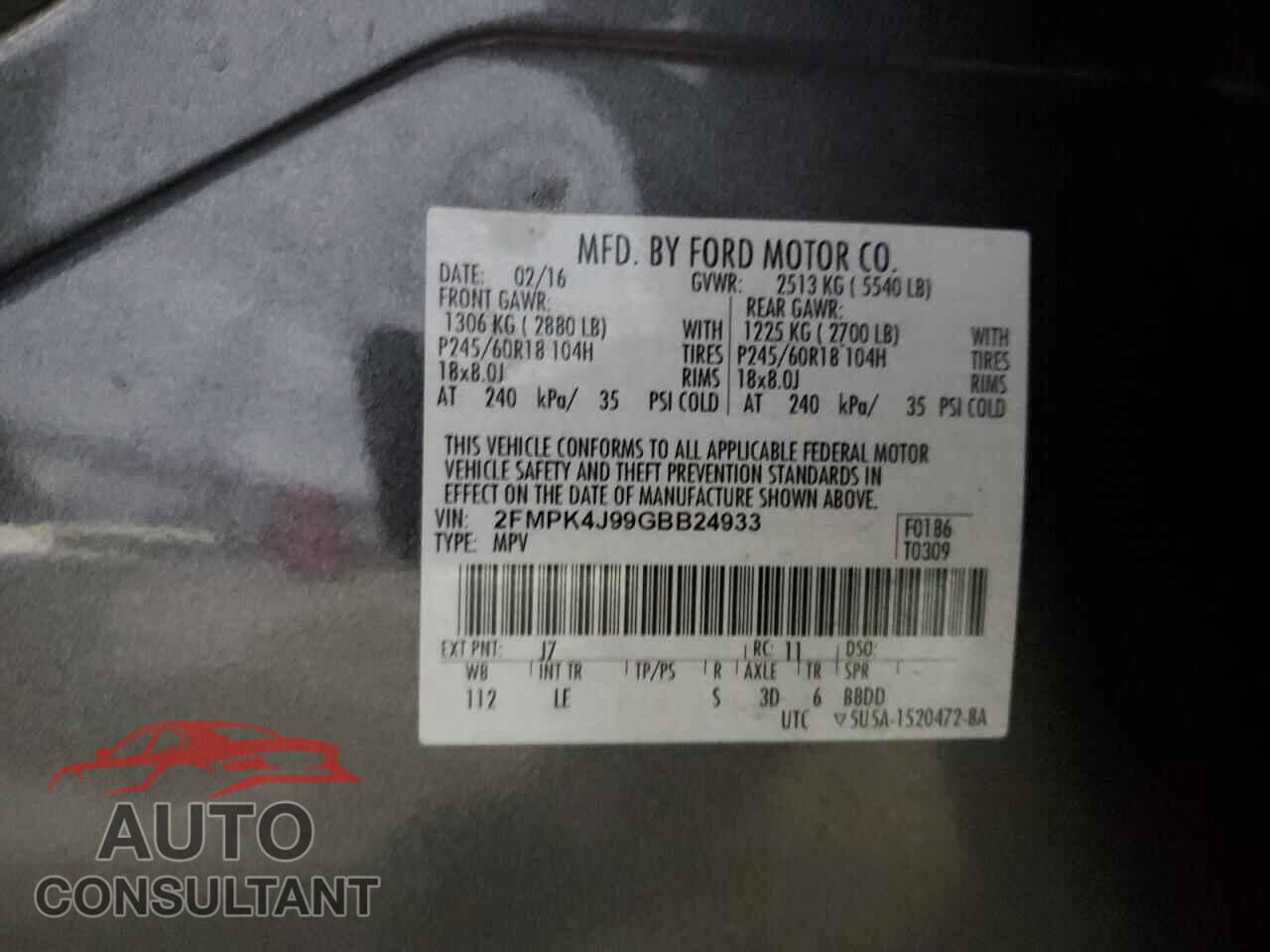 FORD EDGE 2016 - 2FMPK4J99GBB24933