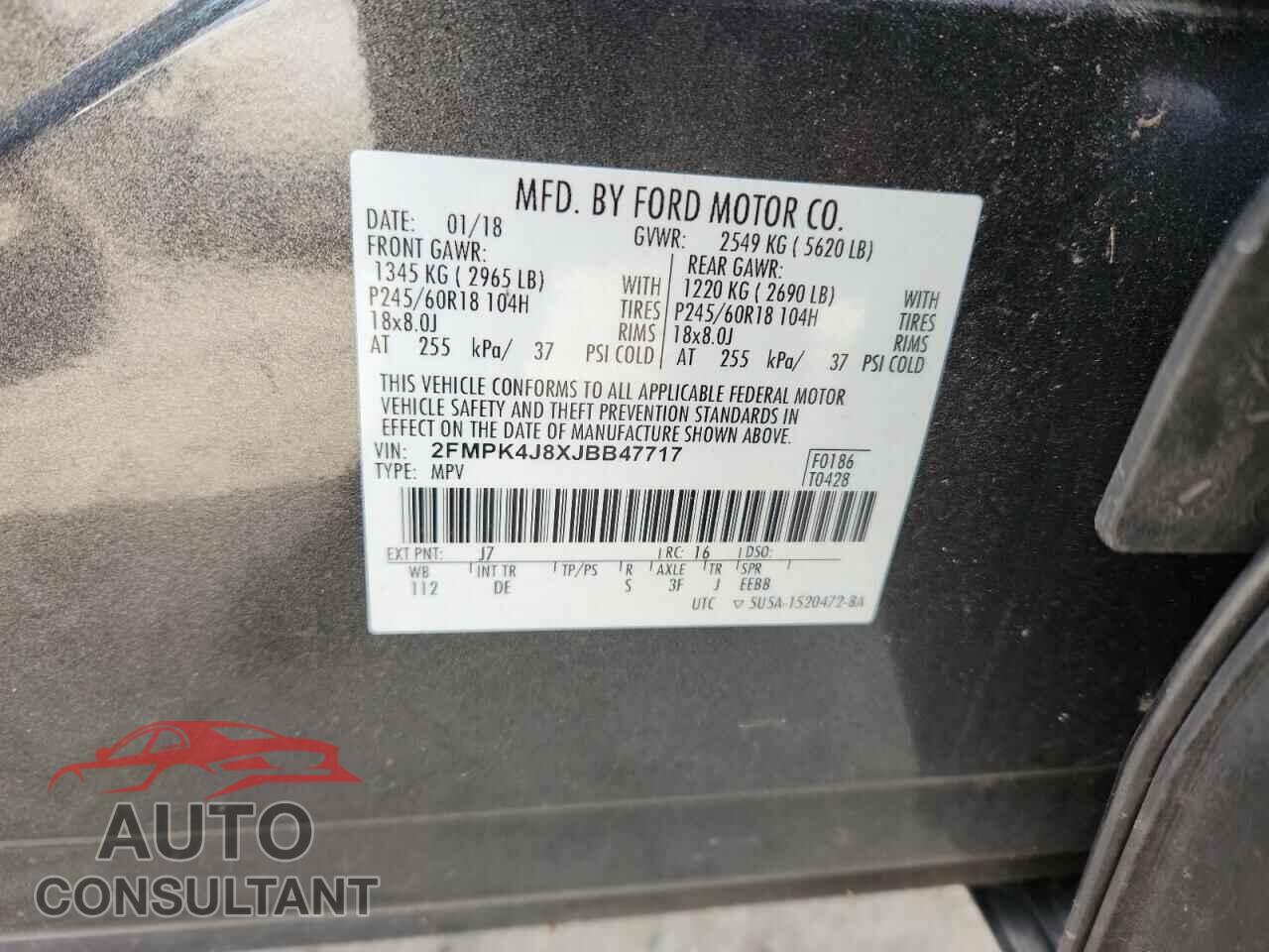 FORD EDGE 2018 - 2FMPK4J8XJBB47717