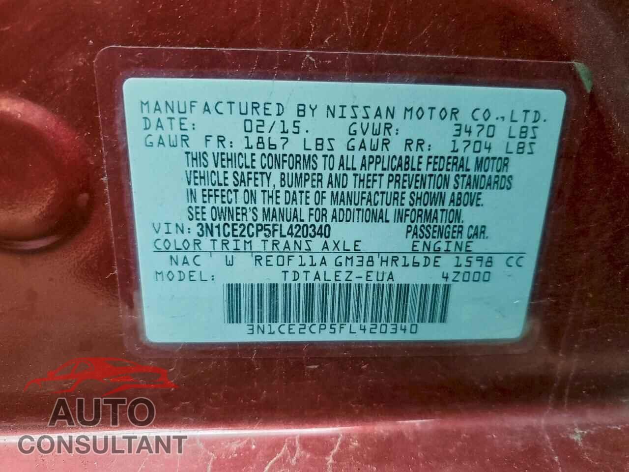 NISSAN VERSA 2015 - 3N1CE2CP5FL420340