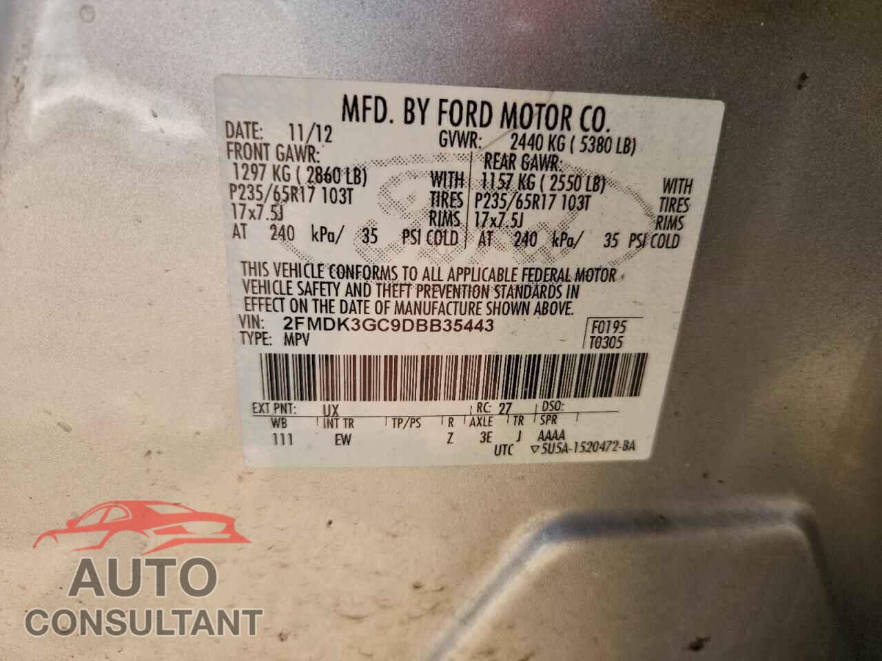 FORD EDGE 2013 - 2FMDK3GC9DBB35443