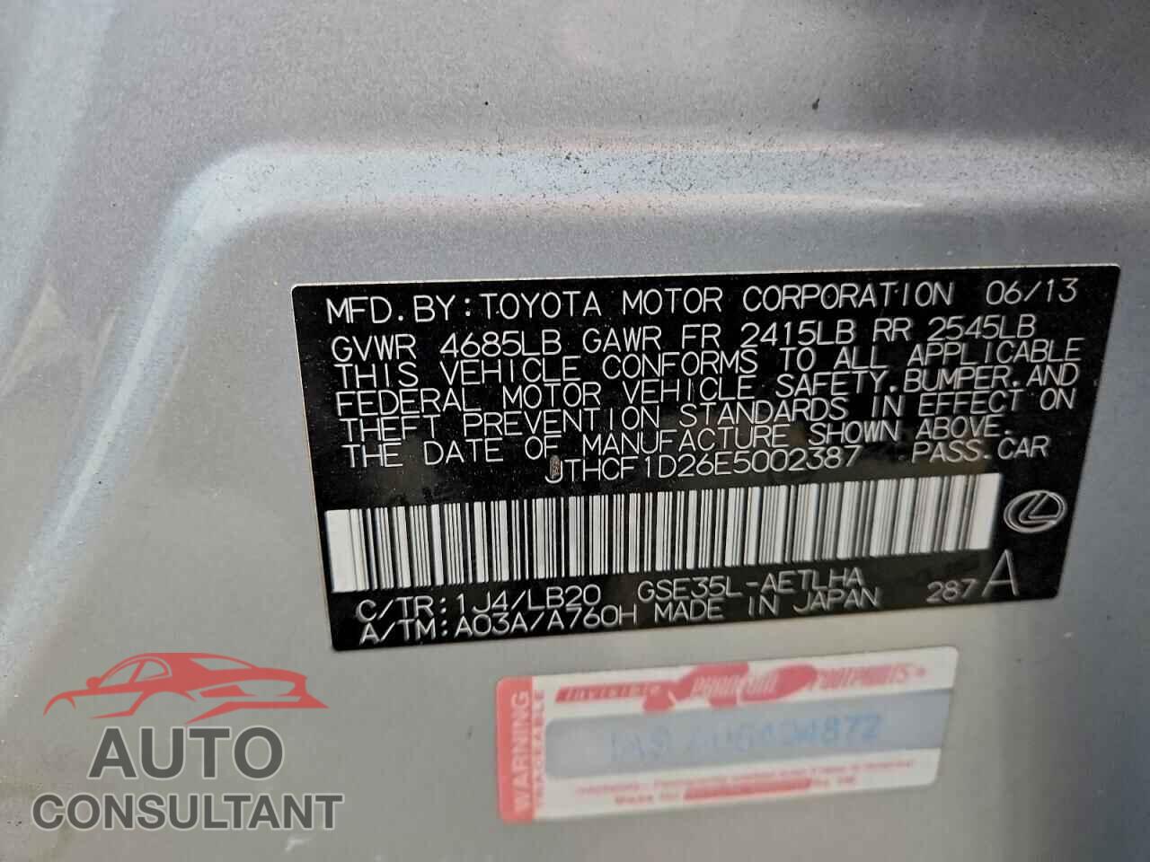 LEXUS IS 2014 - JTHCF1D26E5002387
