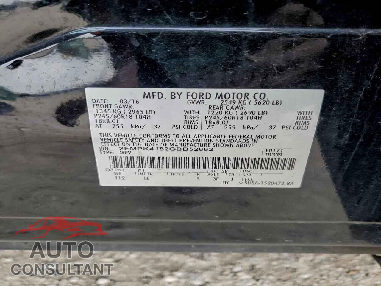 FORD EDGE 2016 - 2FMPK4J82GBB52662