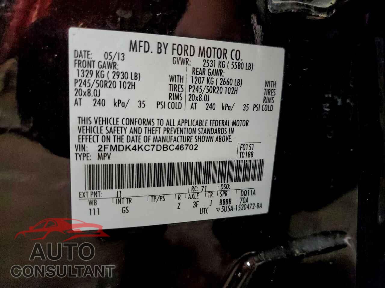 FORD EDGE 2013 - 2FMDK4KC7DBC46702