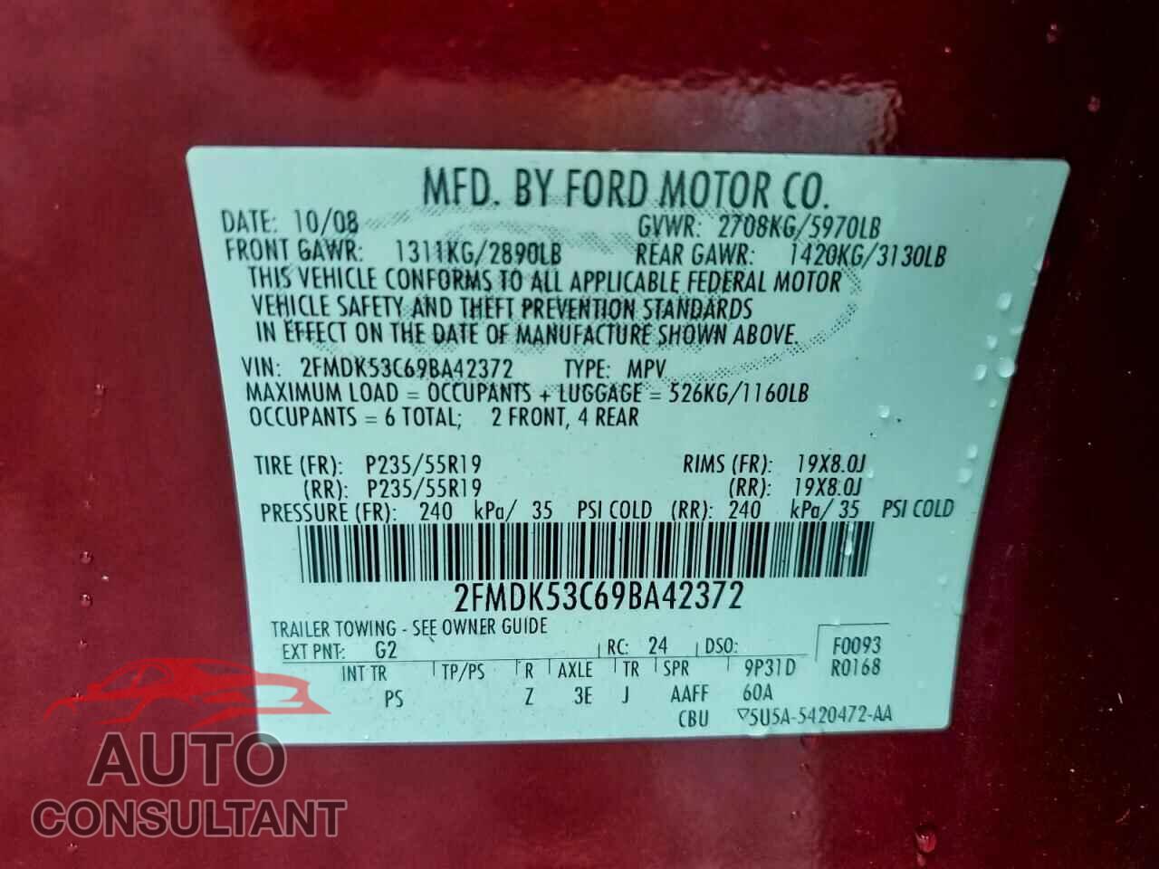 FORD FLEX 2009 - 2FMDK53C69BA42372