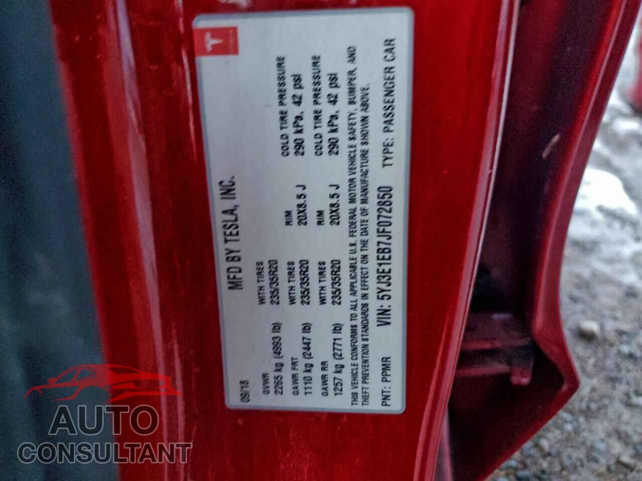 TESLA MODEL 3 2018 - 5YJ3E1EB7JF072850