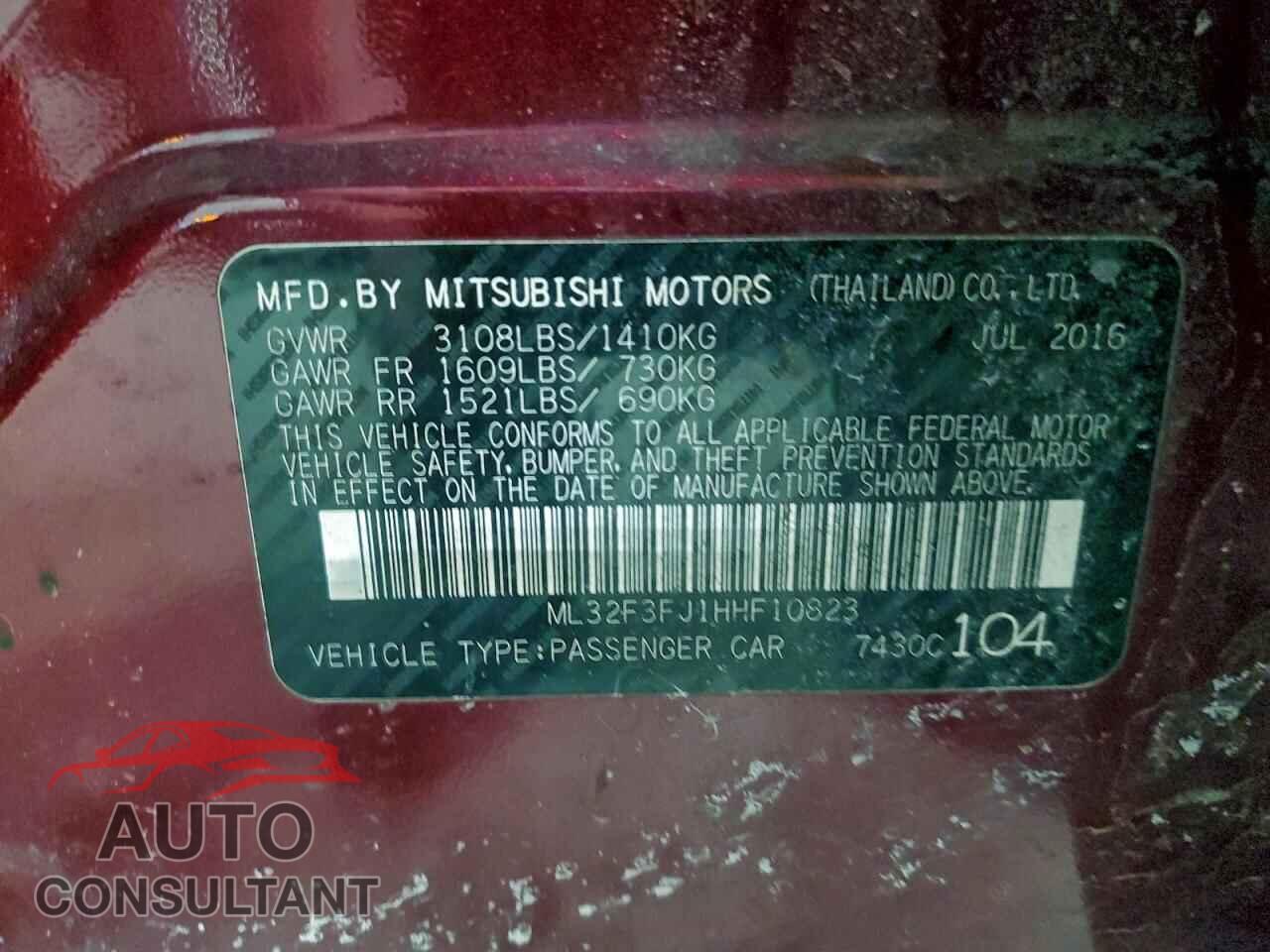 MITSUBISHI MIRAGE 2017 - ML32F3FJ1HHF10823