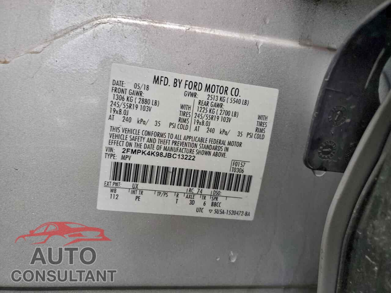 FORD EDGE 2018 - 2FMPK4K98JBC13222