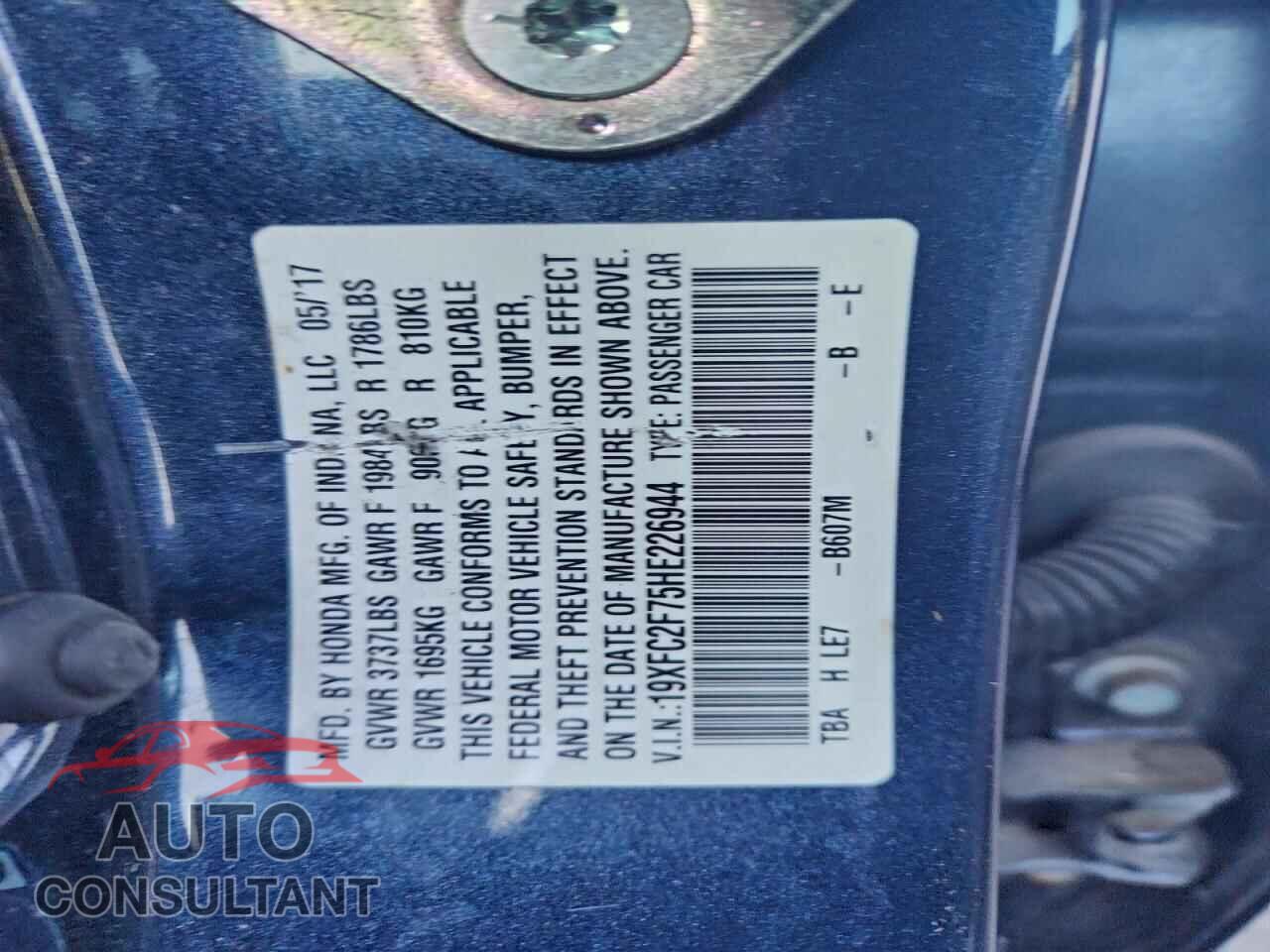 HONDA CIVIC 2017 - 19XFC2F75HE226944