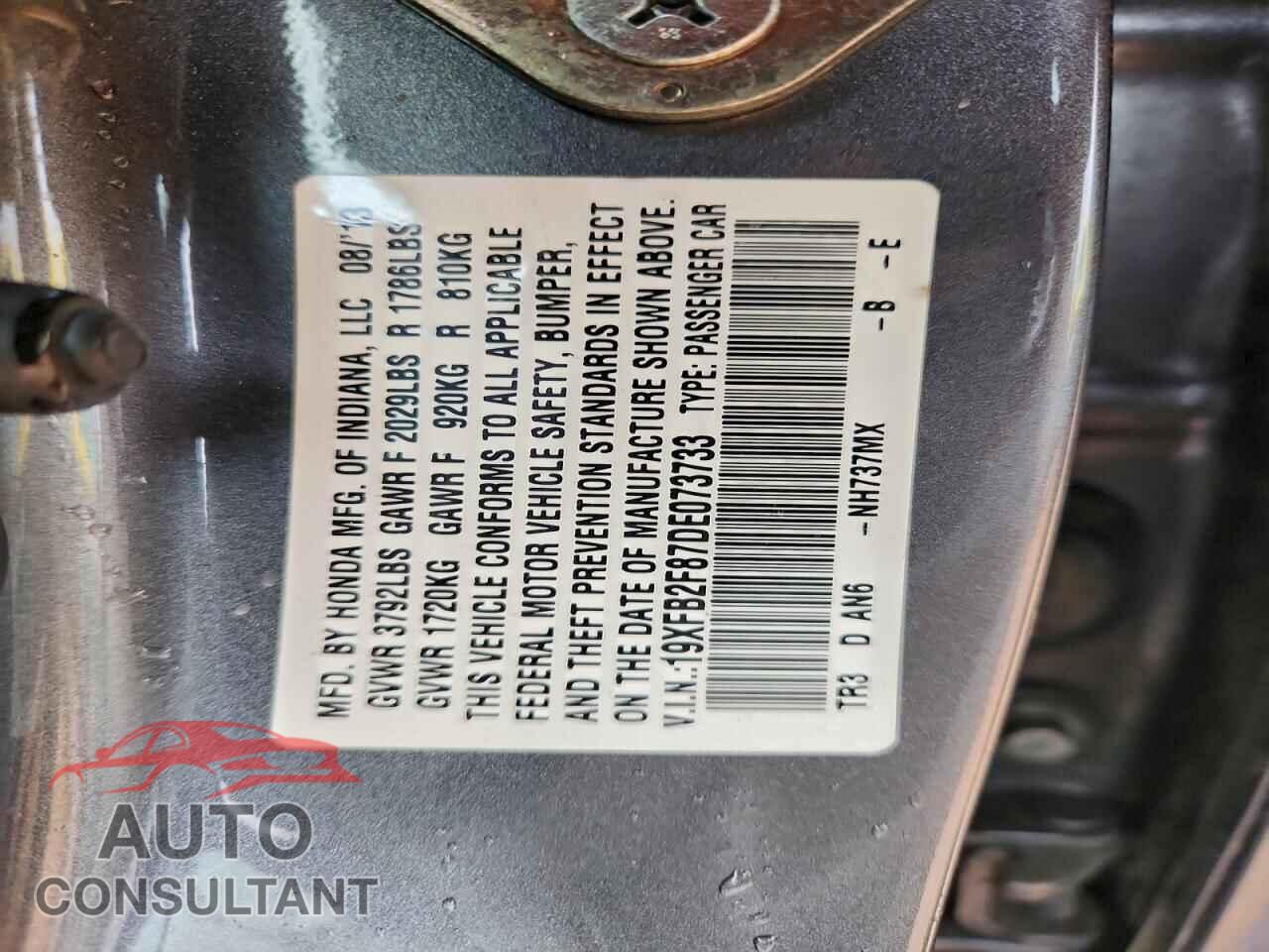 HONDA CIVIC 2013 - 19XFB2F87DE073733