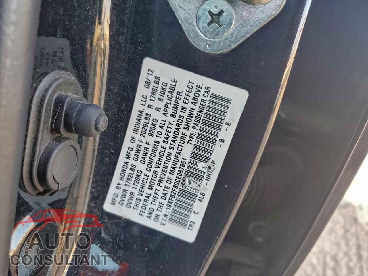 HONDA CIVIC 2012 - 19XFB2F80CE087651